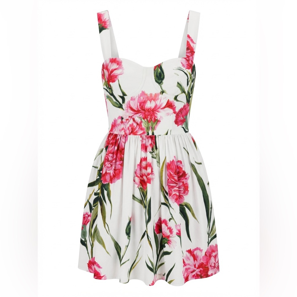 Dolce & Gabbana Pink and White Floral Midi Dress